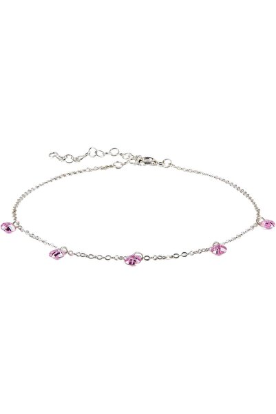 MINZA Spirea Women's Anklet, 925 Sterling Silver, Beaded Chain Anklet, with Q...