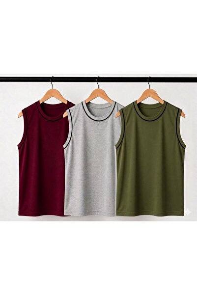 Kuraff Giyim Men's Daily Comfort Sleeveless (3-Piece) Battal Basic T-Shirt