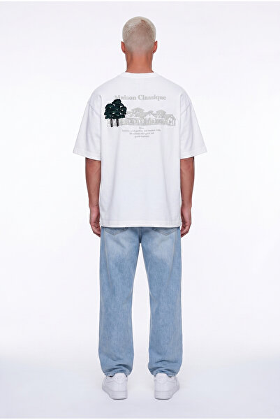 Respire Erkek Maison Baskılı Oversize T-Shirt Ekru