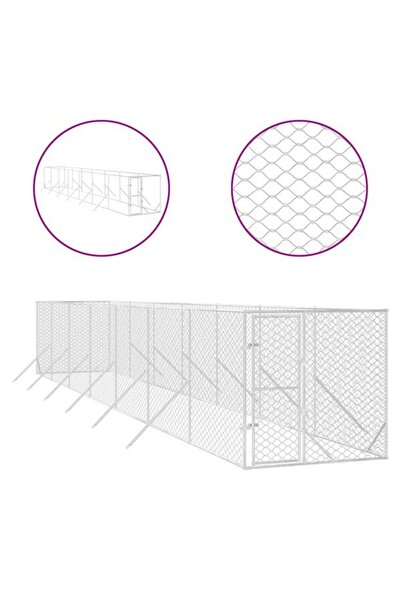 vidaxl Țarc de exterior pentru câini, argintiu, 2 x 14 x 2 m, din oțel galvan...