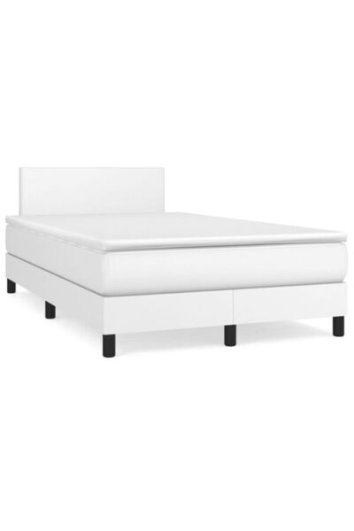 vidaxl Pat boxspring cu saltea, alb, 120 x 200 cm, piele ecologică