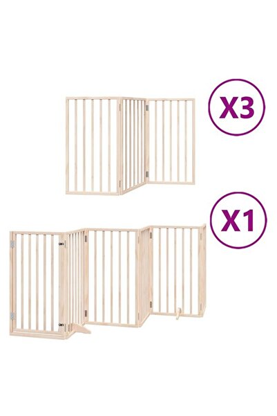 vidaxl Barieră pliabilă pentru câini cu ușă, 15 panouri, 750 cm, lemn de plop