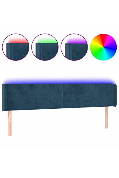 vidaxl Tăblie de pat cu LED, albastru închis, 183x16x78/88 cm, catifea