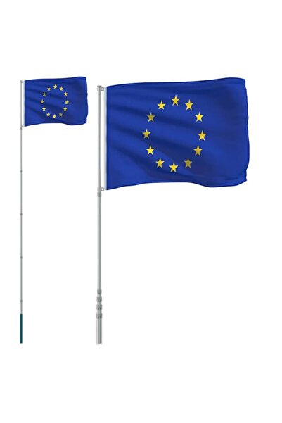 vidaxl Steagul Europei și stâlp din aluminiu, 5,5 m