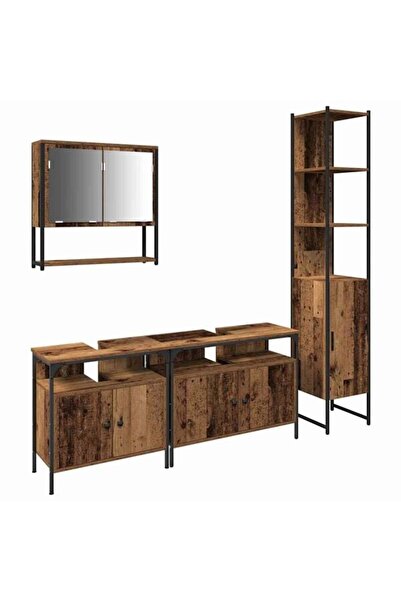 vidaxl Set mobilier baie 4 piese Lemn vechi Lemn compozit