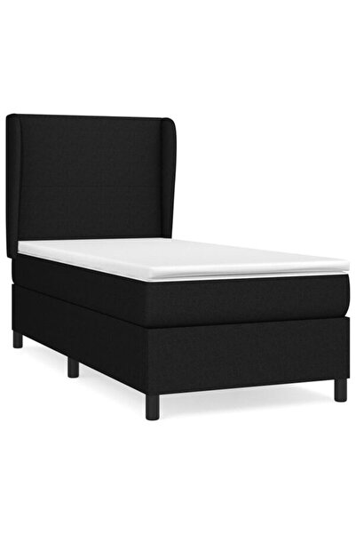 vidaxl Pat boxspring cu saltea, negru, 90 x 200 cm, textil