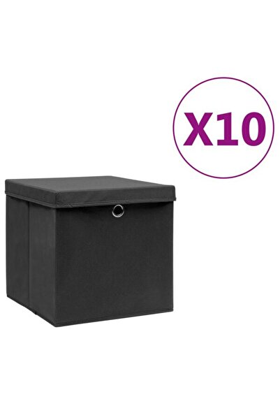 vidaxl Cutii de depozitare cu capac, 4 bucăți, Negru, 28 x 28 x 28 cm