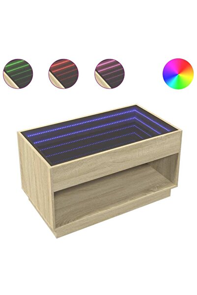 vidaxl Măsuță de cafea cu LED infinity, stejar sonoma, 90x50x50 cm