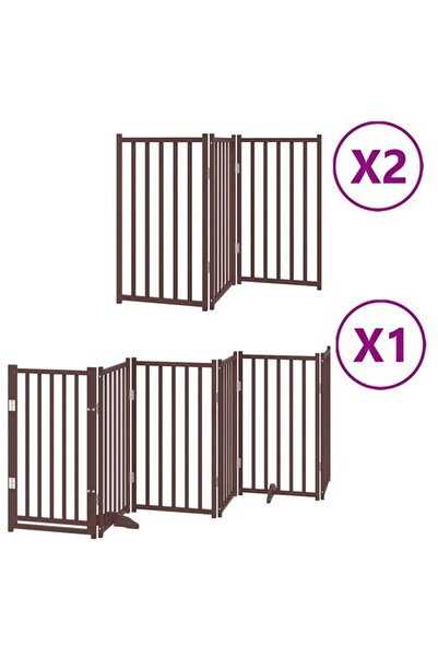 vidaxl Barieră pliabilă pentru câini cu ușă, 12 panouri, maro, 600 cm, lemn d...