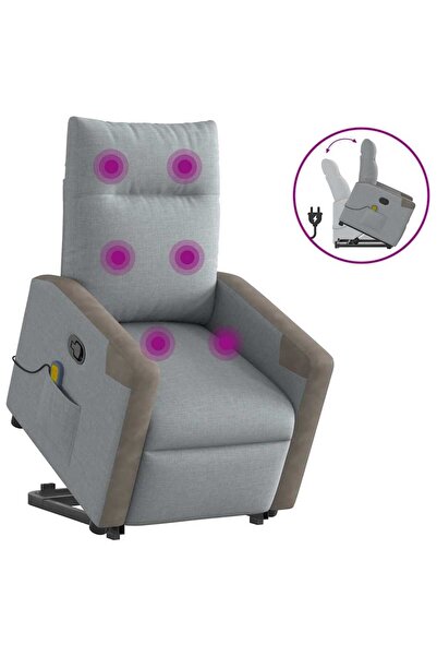 vidaxl Fotoliu de masaj rabatabil cu ridicare, gri deschis, textil