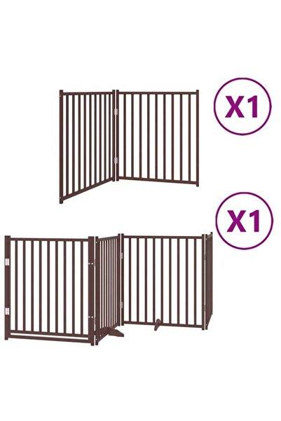 vidaxl Barieră pliabilă pentru câini cu ușă, 6 panouri maro, 480 cm, lemn de ...