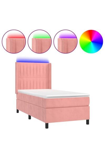 vidaxl Pat continental cu saltea și LED, roz, 80 x 200 cm, catifea