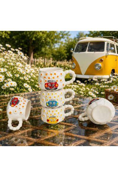 Si Sorti Ceramics El Yapımı Retro Vosvos Desenli Seramik Kahve Fincanı – Nost...