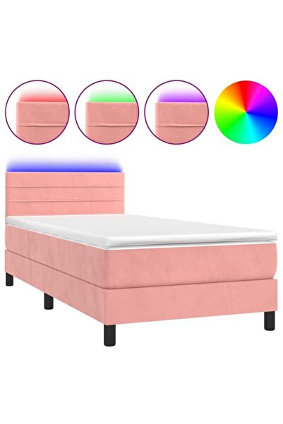 vidaxl Pat continental cu saltea și LED, roz, 80 x 200 cm, catifea