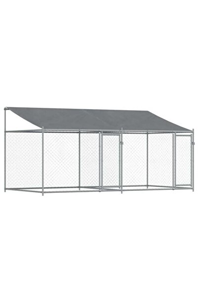 vidaxl Cușcă pentru câini cu acoperiș și uși, gri, 4 x 2 x 2 m, oțel galvanizat