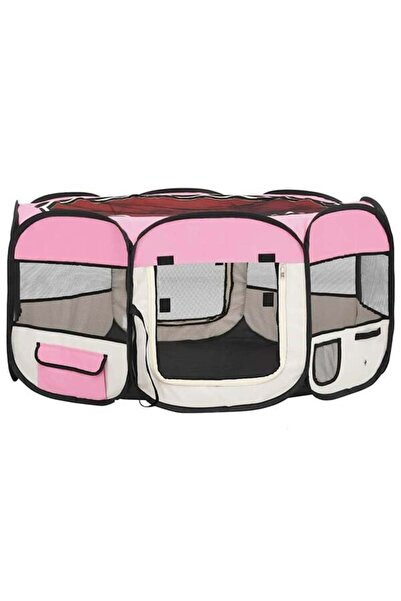 vidaxl Țarc pliabil pentru câini cu geantă de transport, roz, 145 x 145 x 61 cm