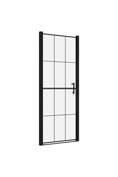 vidaxl Ușă de duș, neagră, 91 x 195 cm, sticlă securizată