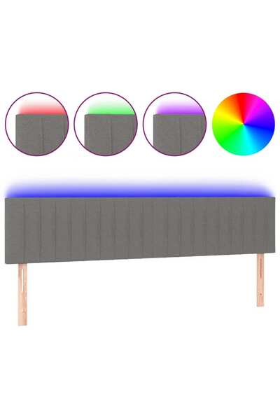 vidaxl Tăblie de pat cu LED, gri închis, 200x5x78/88 cm, textil