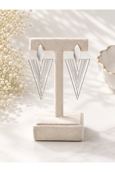 Lilith Takı Sparkling Geometric Design Silver Color Dangle Earrings |   Moder...