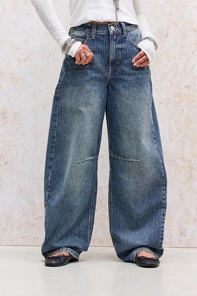september island Dari Vintage Striped Smoky Blue Color Boyfriend Baggy Denim ...