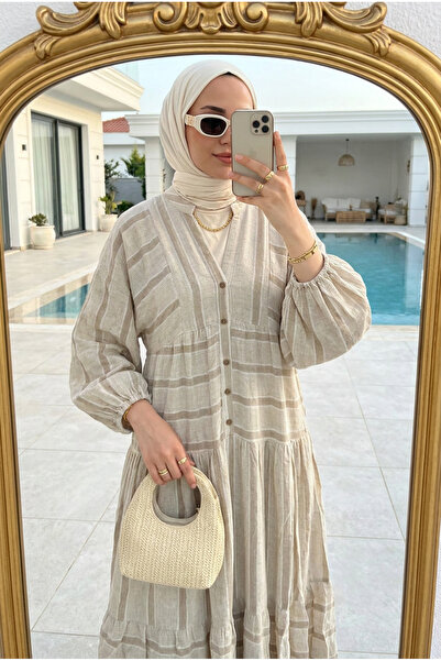 Kirazca Butik Women's Linen Hijab Dress Summer Long Dress