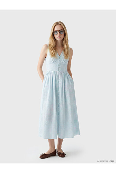 LC Waikiki Checkered Embroidered Waist Belted Dress for Style Enthusiasts fro...