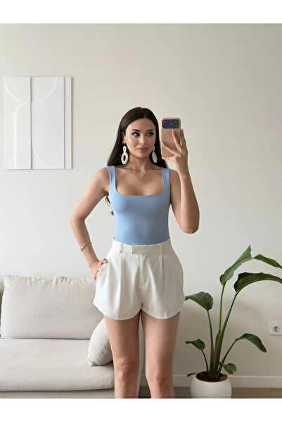 Zoom Butik Halter Çıtçıtlı Bodysuit - MAVİ