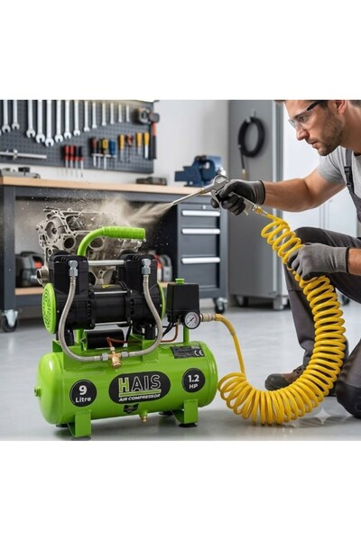 Hais 9 Litre Sessiz Yağsız Hava Kompresörü 1.2 HP Yeni Model