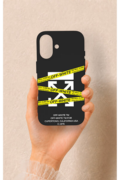 Vip Case iPhone 16 Uyumlu Off White Desenli Silikon Kılıf