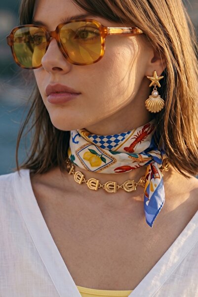 InStyle Collage Patterned Pastel Blue Bandana Scarf 50X50