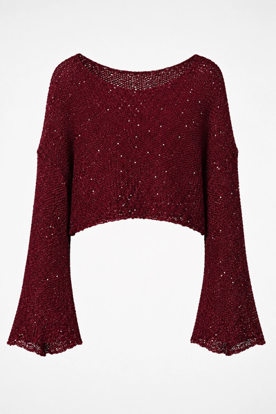 Purple by Banu Burgundy Sequined Mercerized Crop Blouse