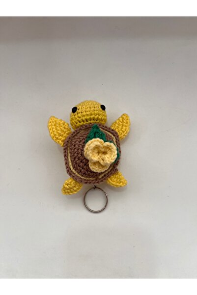 TOIVOS Amigurumi Örgü Kaplumbağa Anahtarlık - El Yapımı Çiçekli Tasarım