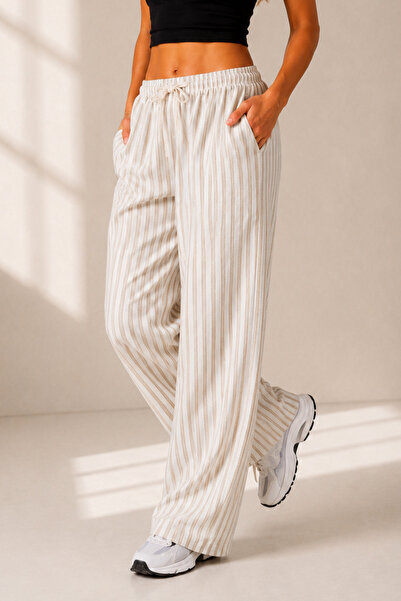 LAVİNİM Women's Premium Natural Linen Wide-Leg Oversize Summer Trousers