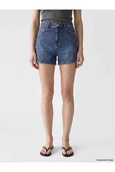 LC Waikiki High Waist Stoned Women's Jean Shorts