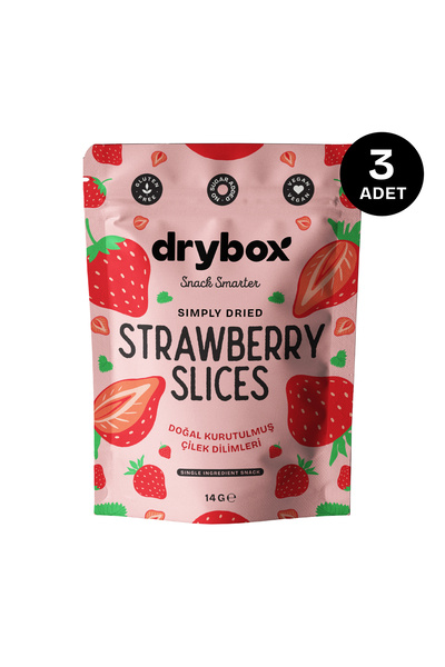 DRYBOX Dried Strawberry Slices 14g 3-Pack – No Added Sugar, 100% Natural Soft...
