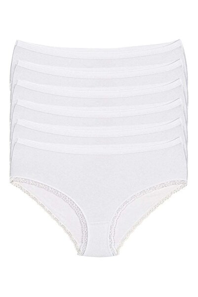 YILDIZ Lycra Lace Cuffed Bato Women's High Waist Panties White 6-Pack