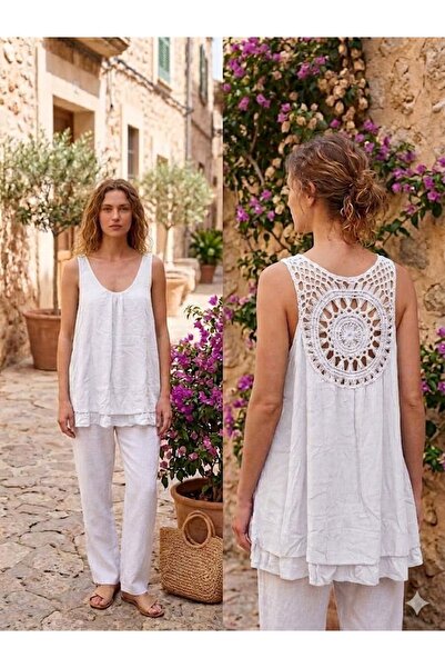 AYASOFYA OTANTIK Women's Italian Lace Detailed Strappy Blouse