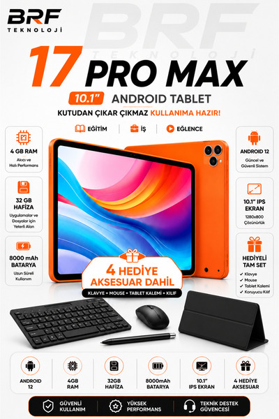 BRF TEKNOLOJİ Hellopad Pro Max Android 12 Tablet 10.1 İnç IPS Ekran 4GB RAM 3...