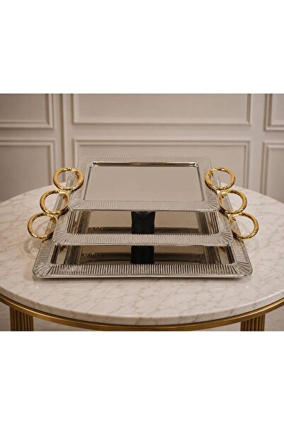 Rwafd Rema 3-piece silver serving tray set