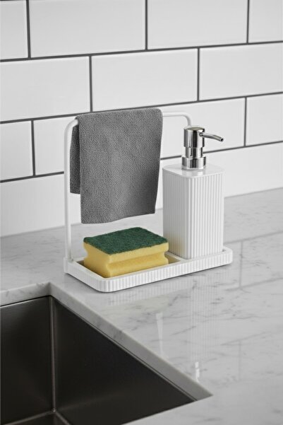 mikudesign Havluluklu Sıvı Sabunluk & Havlu Asma Aparatlı Sıvı Sabunluk Beyaz 400 ml
