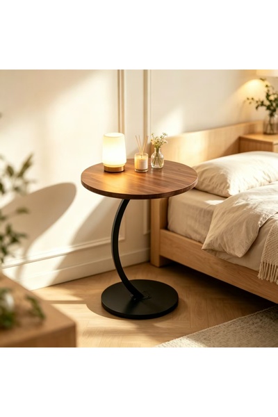 Bleco C-shaped side table - a space-saving side table with a wooden tabletop ...