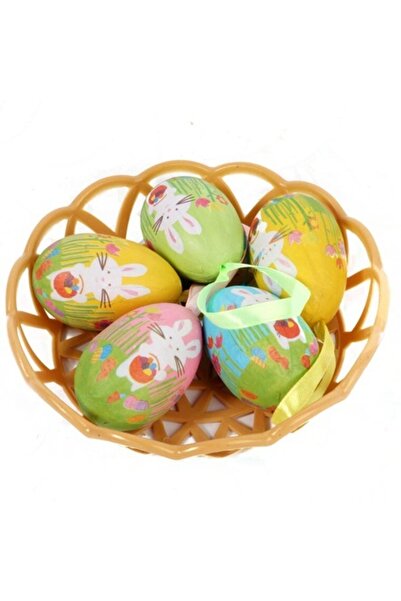 Goliat Set de 5 ouă decorative colorate din polistiren într-o coșuleț, 6 cm