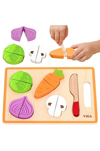 Viga Toys Set de jucării din lemn pentru tăiat legume, Viga Toys, 4 legume, c...