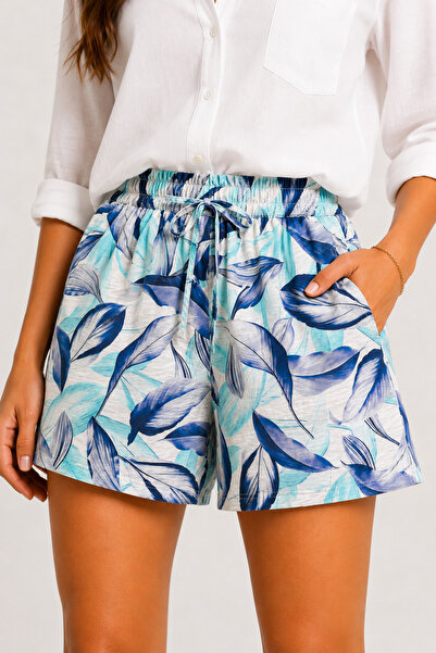 Emporya Blue Floral Print — Elastic Waist — Pockets — Summer Comfortable Wome...