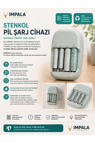 IKEA 4 Kanallı Pil Şarj Cihazı Kalem Pil Şarj Aleti Plastik