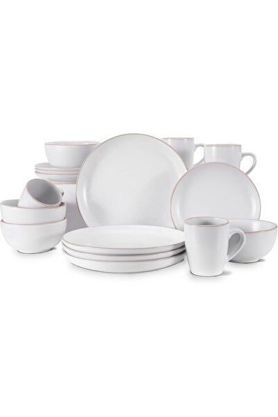 Other Dinnerware Set,16 Piece White Round A grade Stoneware Dinnerware Set fo...