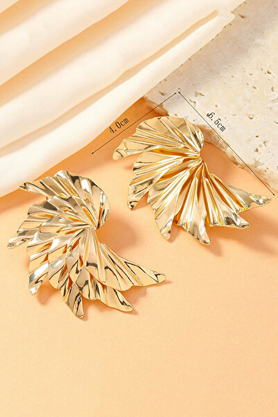 TREND COLLECTİON Gold Color Layered Leaf Figured Flashy Women's Earrings
