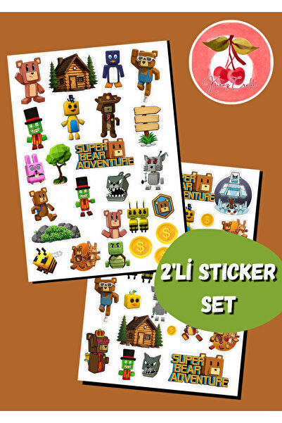Kiraz Craft Super Bear Adventure Sticker Seti – 2 Sayfa A5 Büyük Boy Oyun Kar...