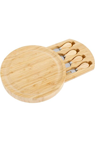 NALACAL Round Cheese Board with 4 Stainless Steel Knives, Hidden Cutlery Draw...