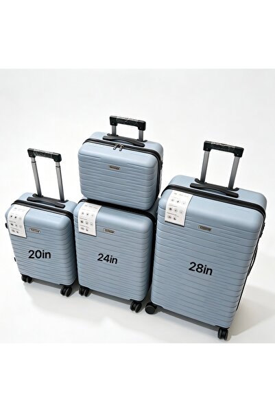 Bleco Morandi Light Blue Striped 4-Piece Hard Shell Luggage Set, 14”Hand Carr...